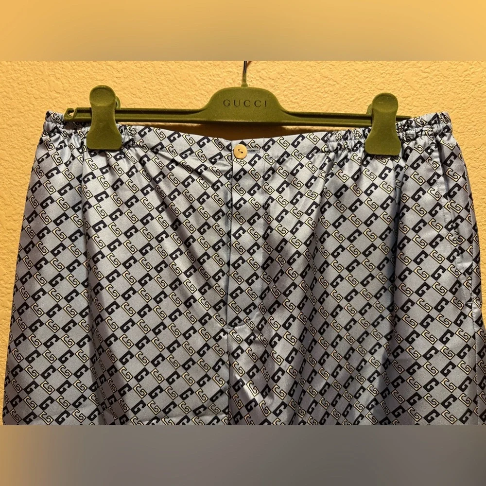 New Gucci G Logo Silk Shorts Blue Size 52 / Fits Like a US L 34 - 38 Waist - Picture 3 of 10